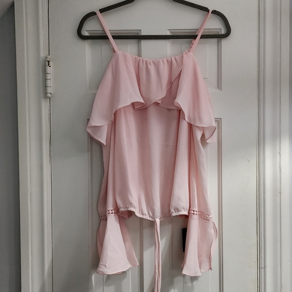 NWT Women's Light Pink Off-The-Shoulder Blouse - Picture 2 of 7
